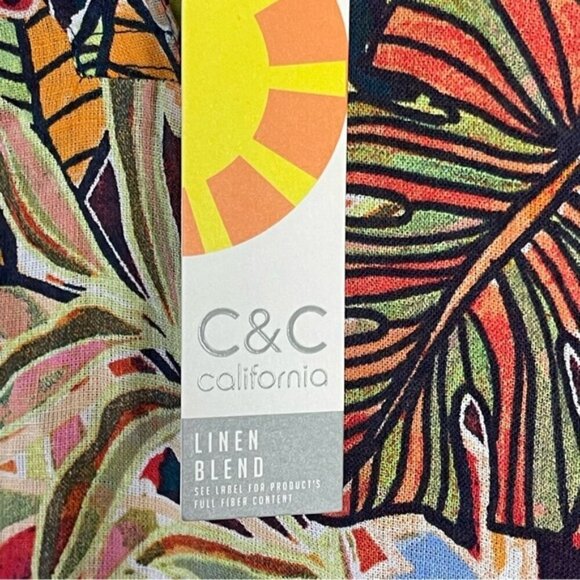 C&C California Womens sz small Linen Rainbow Tropical Floral Kaftan Midi Dress - Picture 9 of 13